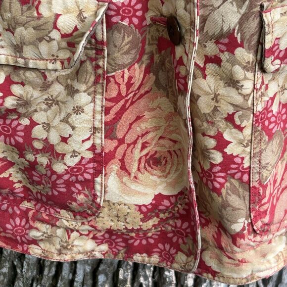 Vintage L.L. Bean Floral Chore Barn Coat Size 2x Corduroy Trim Button Up - Picture 7 of 8